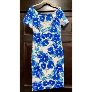 Calvin Klein Blue Floral Boat Neck Shift Dress size 4
